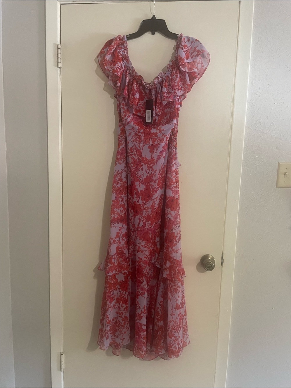 Sachin + Babi Red and White Floral Ruffle Maxi Dress